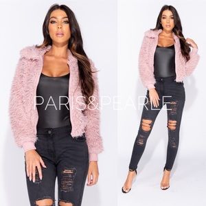 Lakin Blush Shaggy Faux Fur Bomber Teddy Jacket